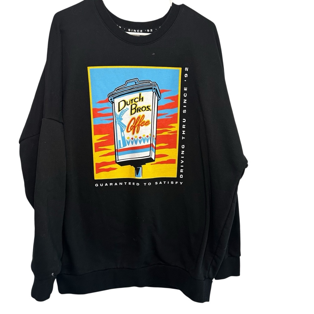 Dutch Bros MEDIUM+LARGE Black LIKE NEW Crewneck Sweatshirt Coffee Cup DB 1992